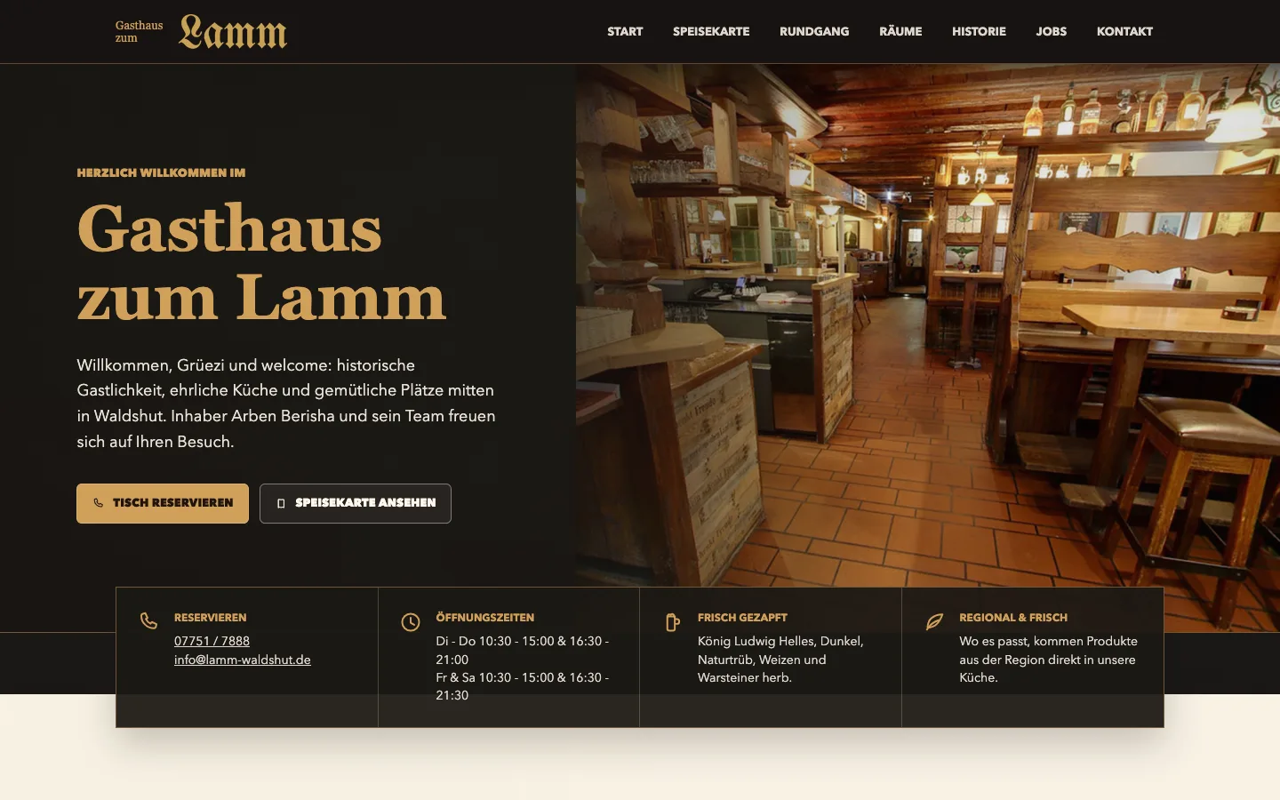 Website Gasthaus zum Lamm Waldshut