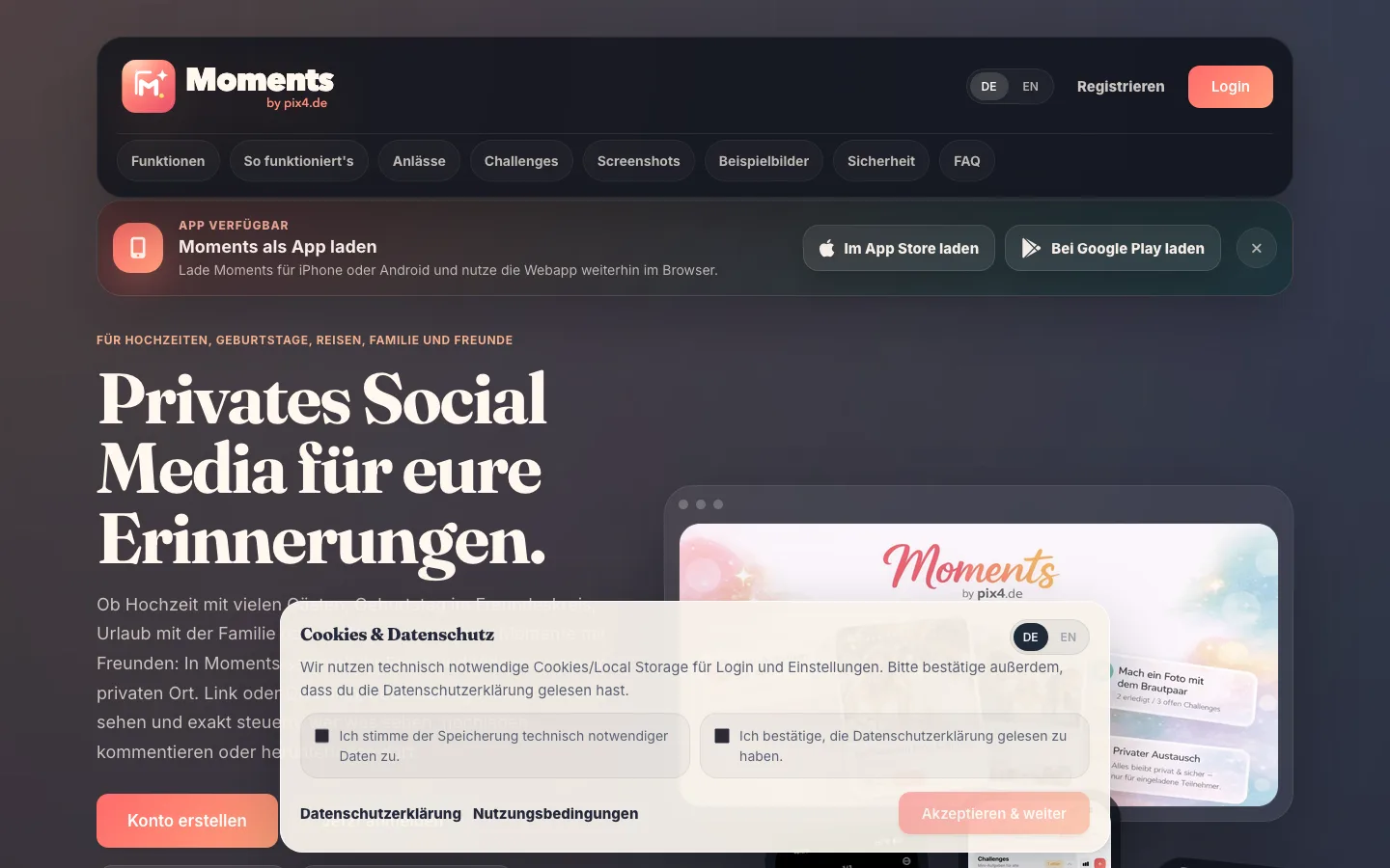 Moments by pix4.de Website